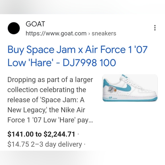 (😎SOLD😎)... Men's Nike Air Force 1 '07 Low 'Hare Space Jam' Size 9 - Picture 6 of 16